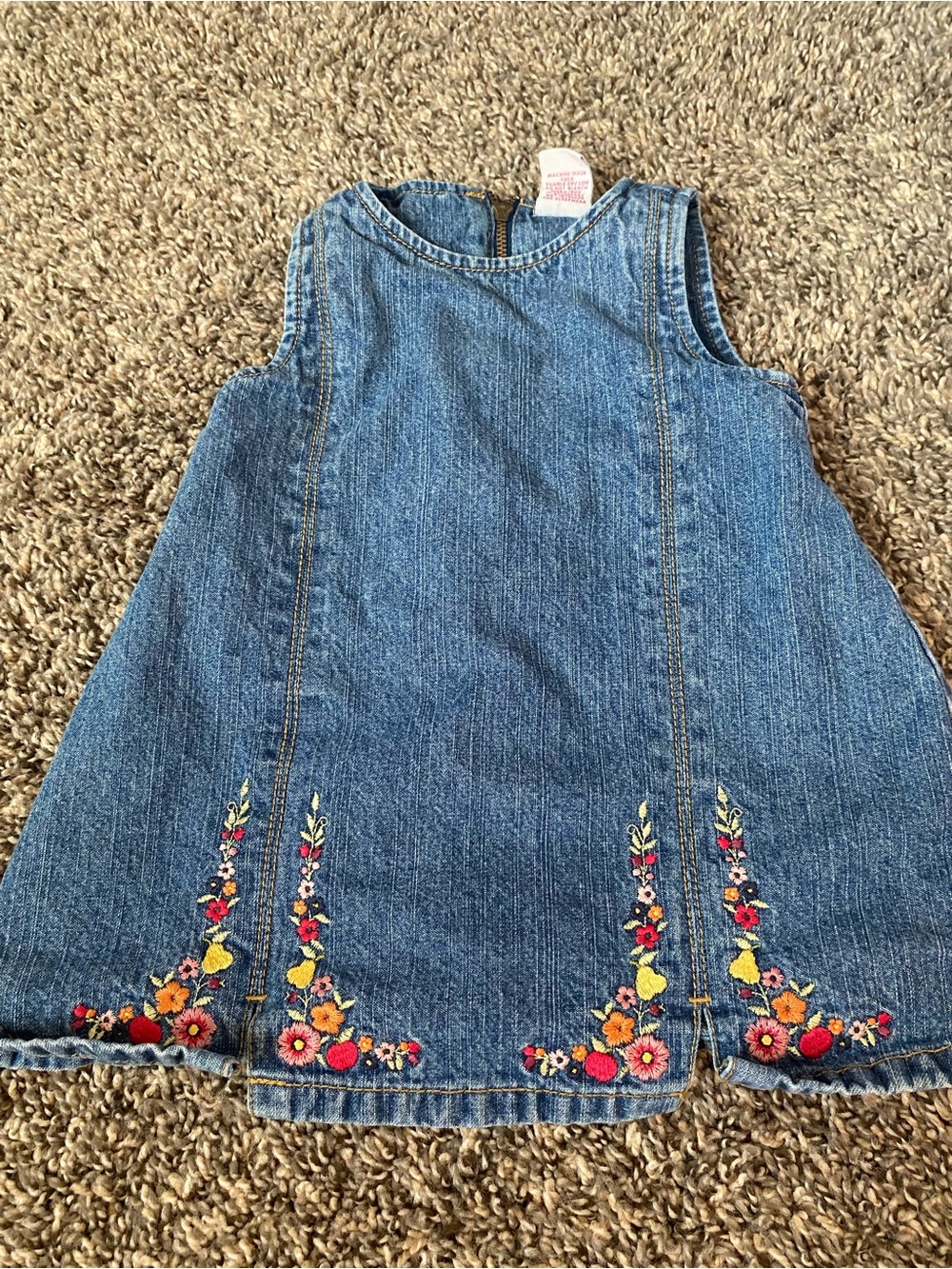 Denim Embroidered Floral Girl's Dress - Blue